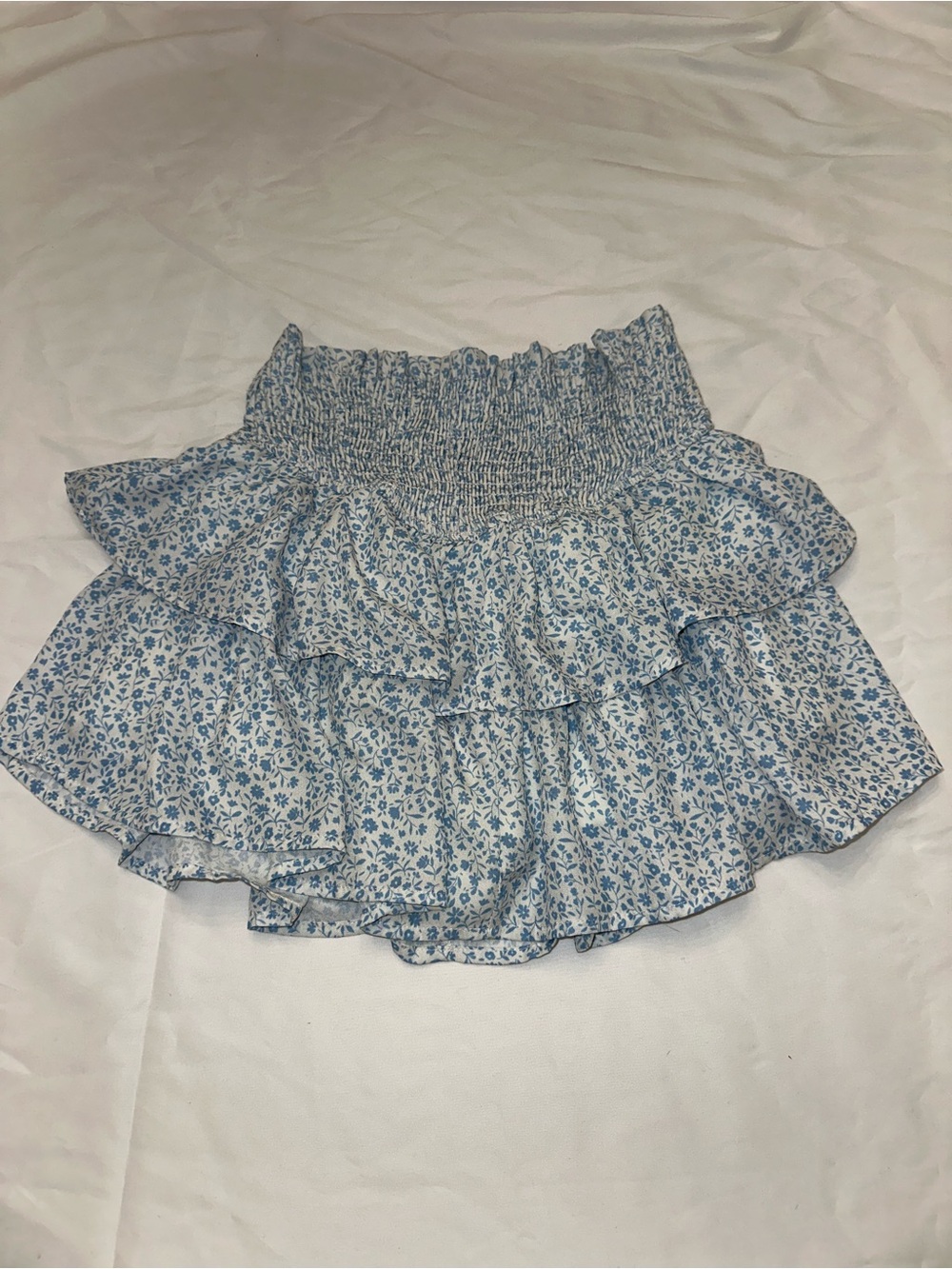 Altar'd State Blue Floral Smocked Ruffle Mini Skirt